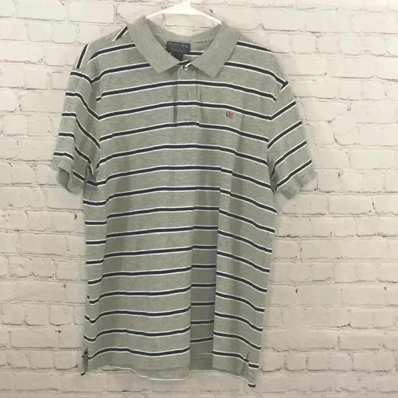 POLO Jeans Co Mens Polo Shirt Size XL Gray Striped Ralph Lauren RL Logo - Picture 1 of 6